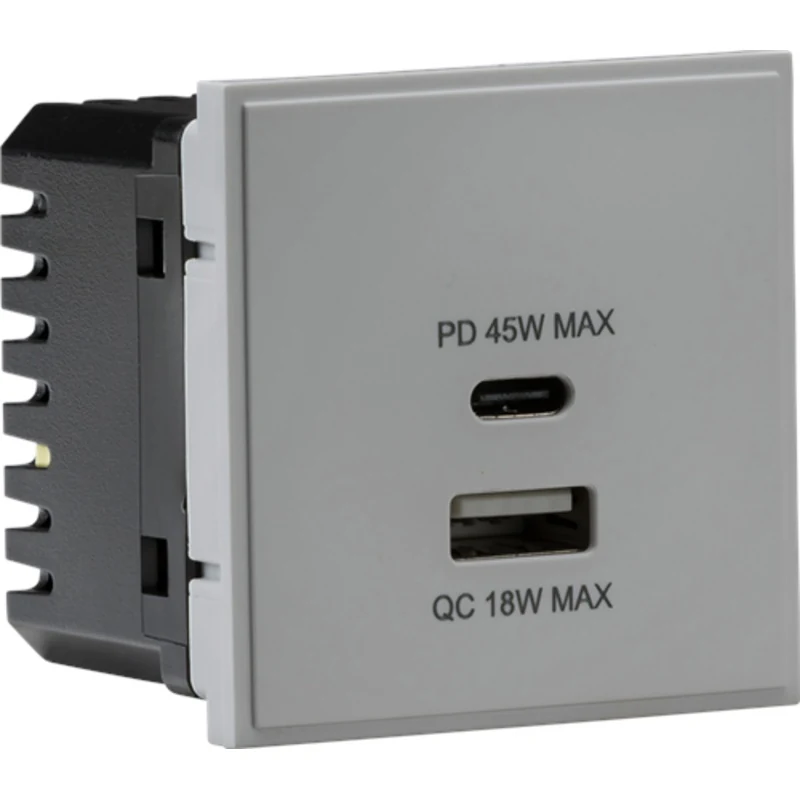KnightsBridge Dual USB charger A+C (18W QC / 45W USB-PD) 50 x 50mmm - grey